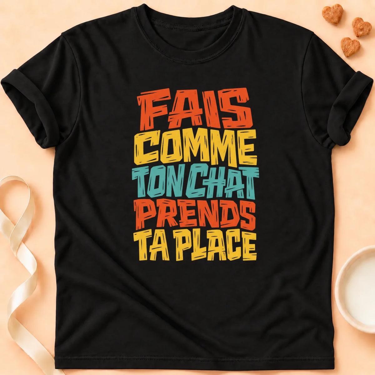T-shirt chat Patoume – T-shirt Prends ta place – Noir