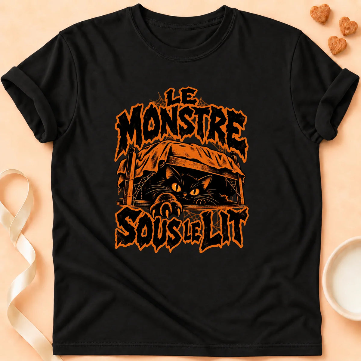 T-shirt chat Patoume – T-shirt Sous le lit – Noir