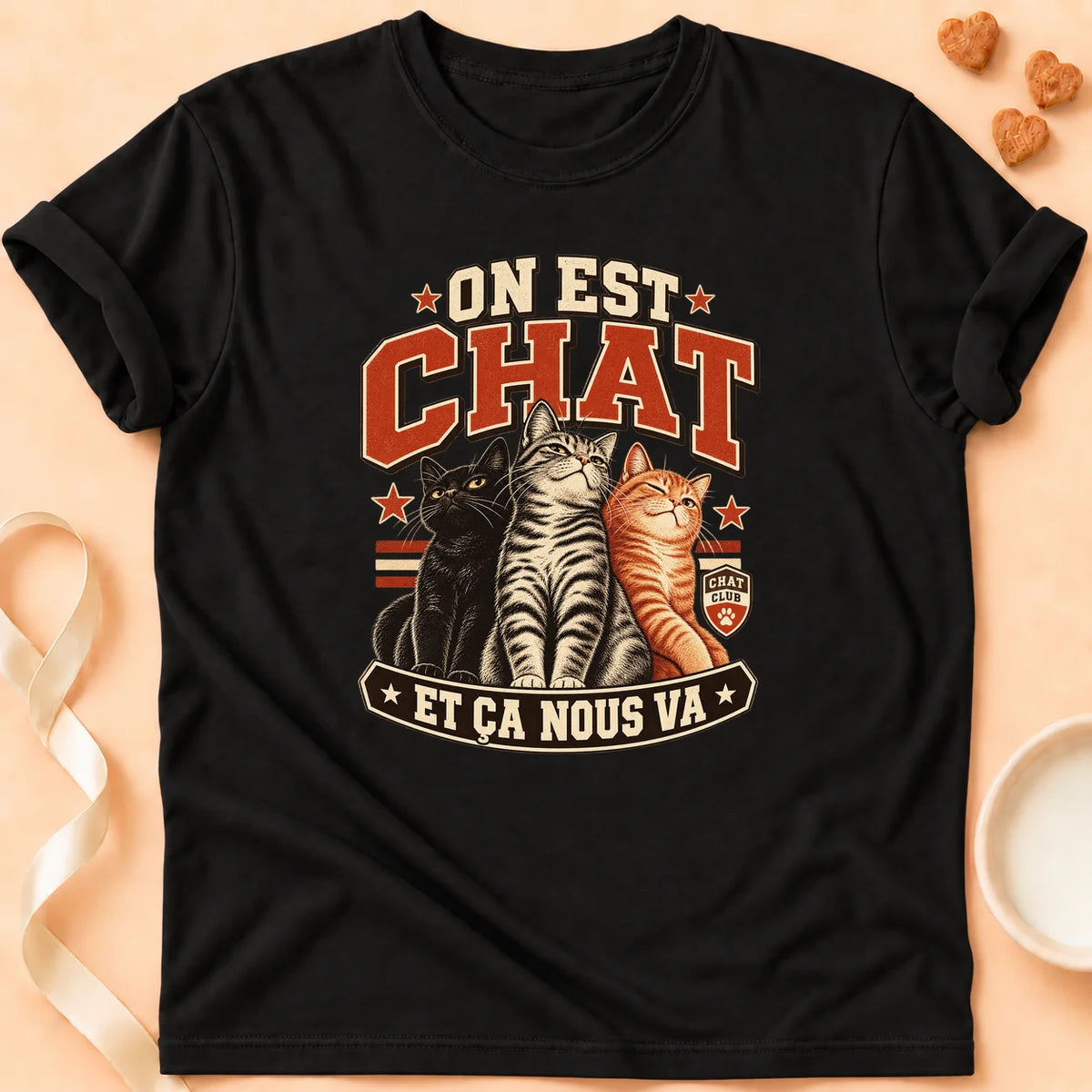 T-shirt chat Patoume – T-shirt On est chat – Noir