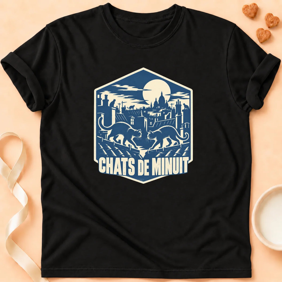 T-shirt chat Patoume – T-shirt Chat de minuit – Noir