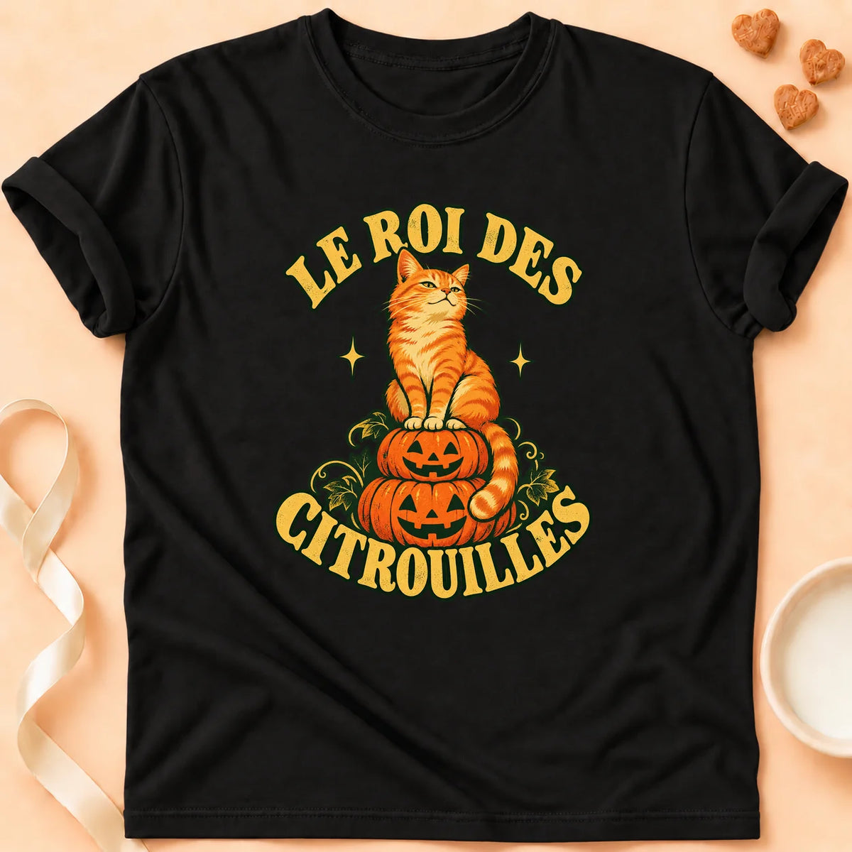 T-shirt chat Patoume – T-shirt Le roi des citrouilles – Noir