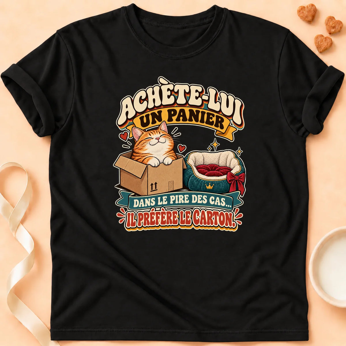 T-shirt chat Patoume – T-shirt Panier – Noir