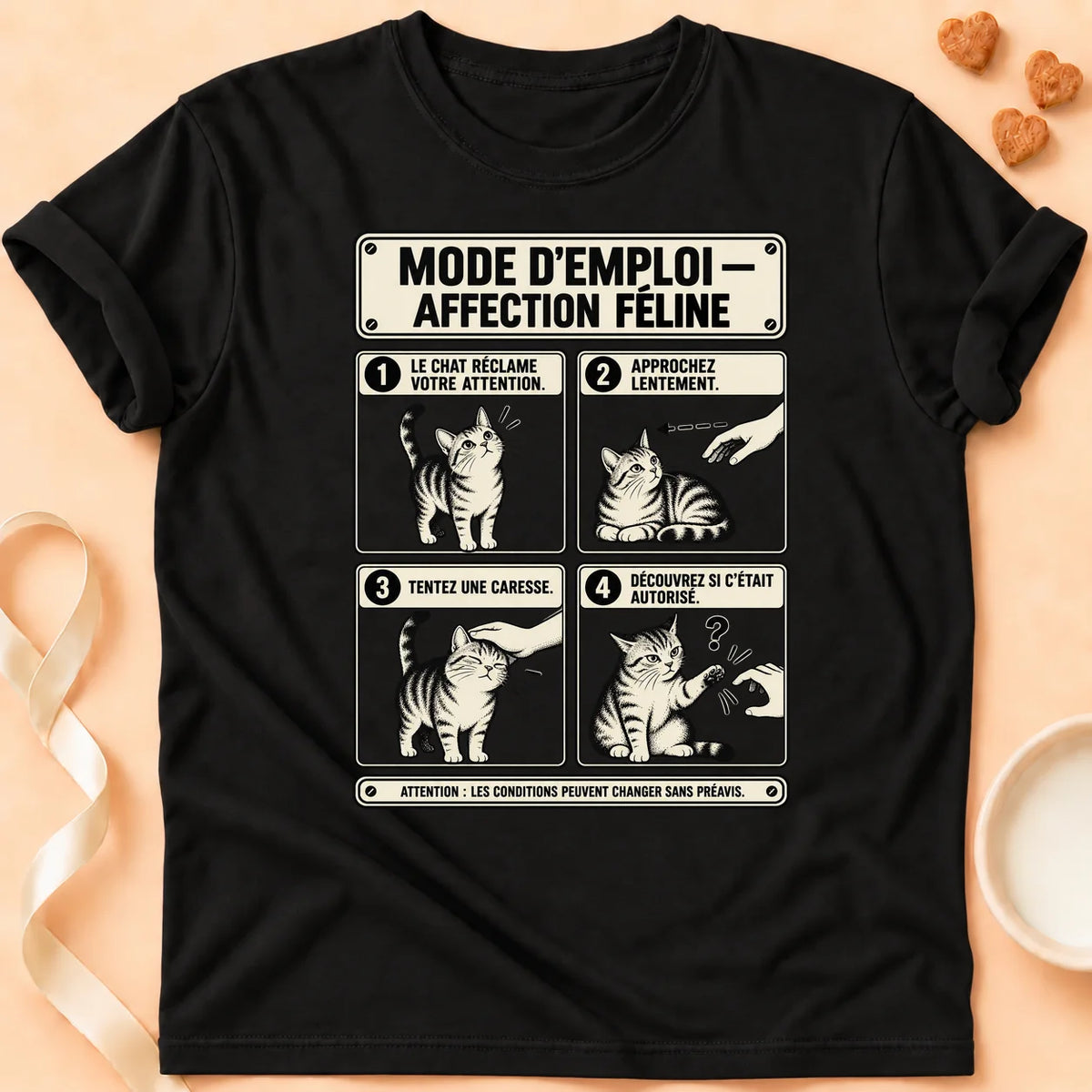 T-shirt chat Patoume – T-shirt Mode d’emploi – Noir