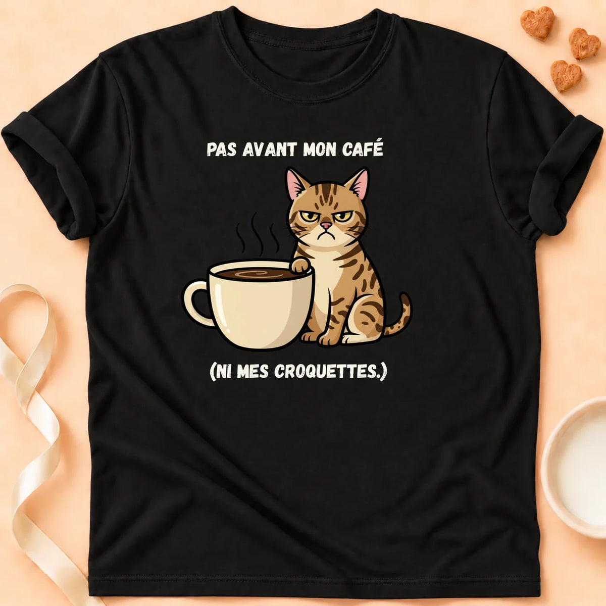 T-shirt chat Patoume – T-Shirt Café – Noir