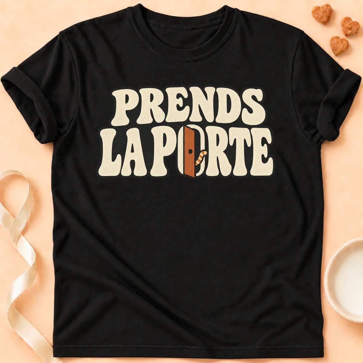 T-shirt chat Patoume – T-shirt Prends la porte – Noir