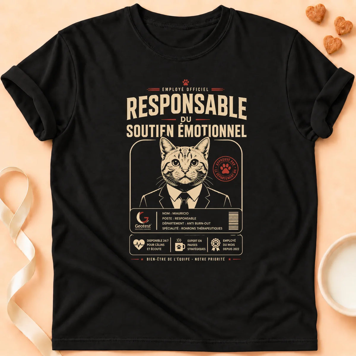 T-shirt chat Patoume – T-Shirt Soutien – Noir