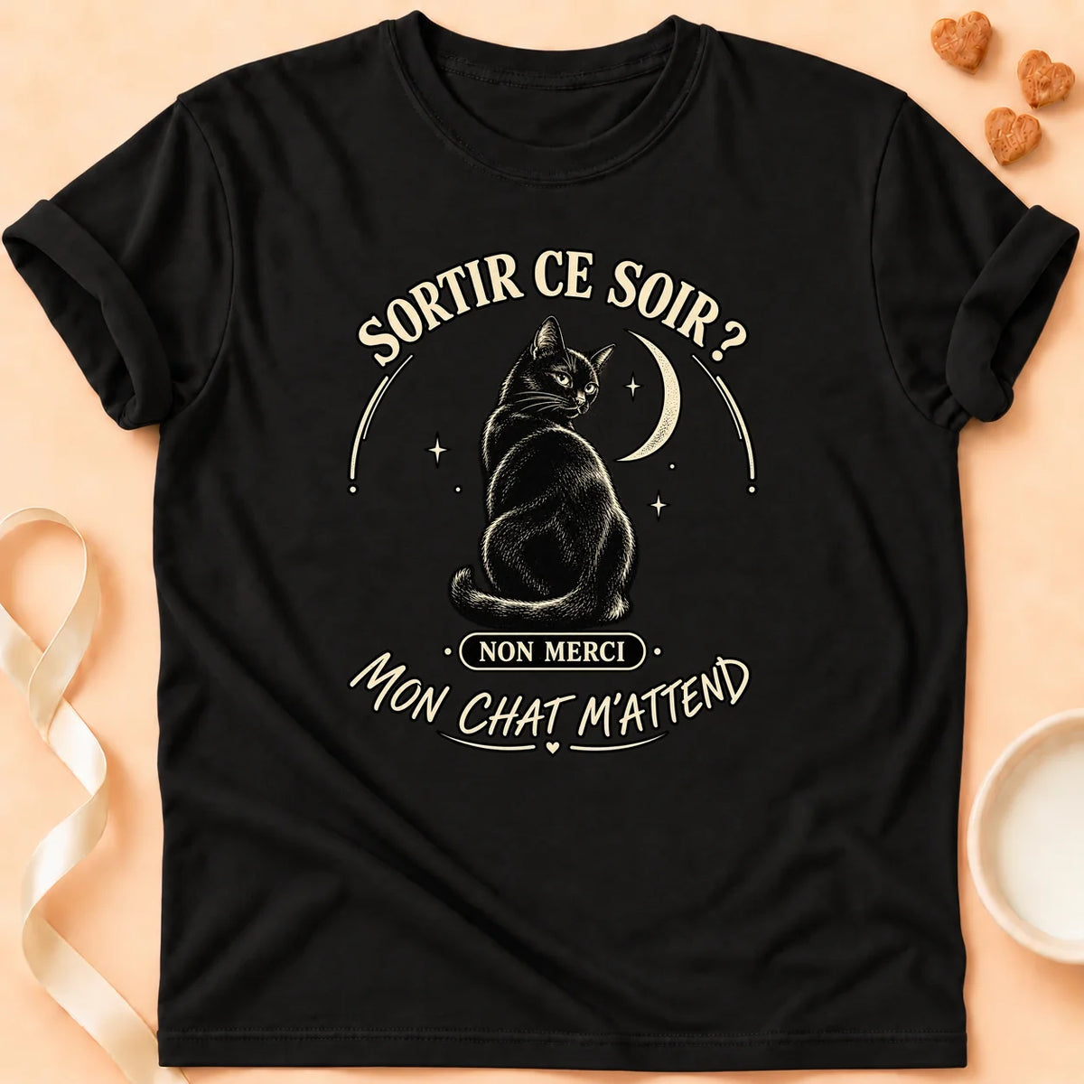 T-shirt chat Patoume – T-shirt Sortir ce soir – Noir