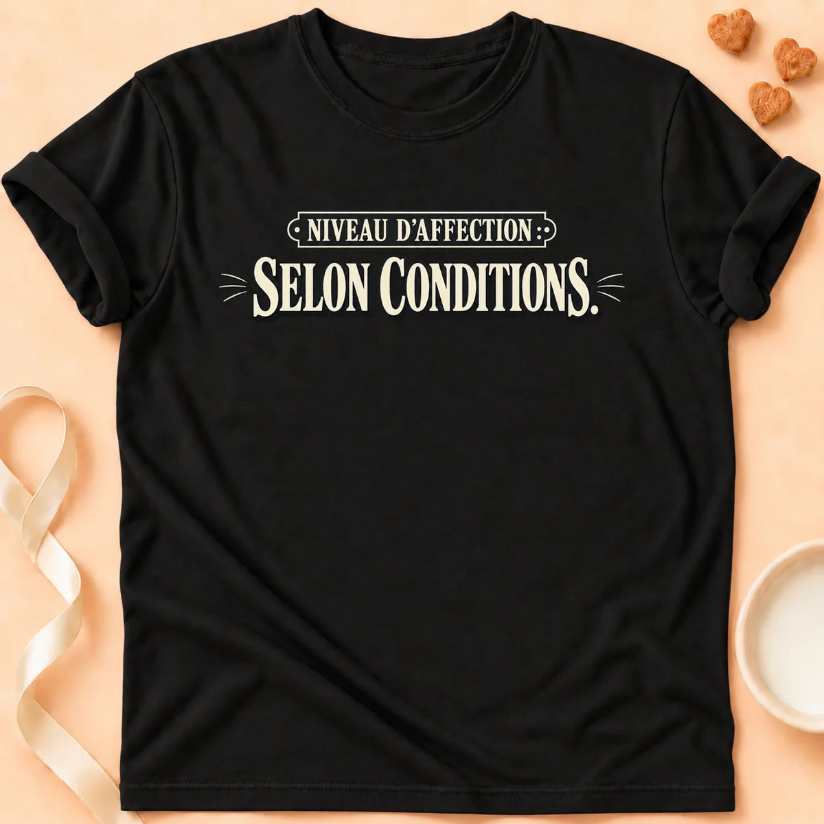 T-shirt chat Patoume – T-shirt Niveau d’affection – Noir