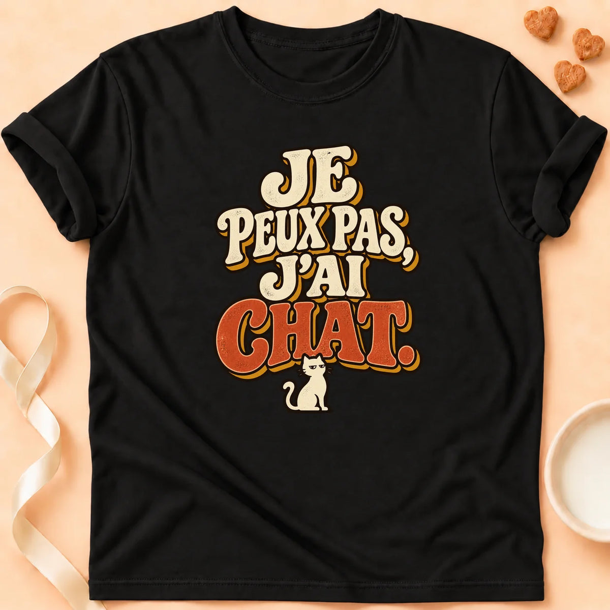 T-shirt chat Patoume – T-shirt Je peux pas j'ai chat – Noir