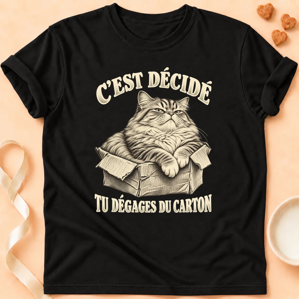 T-shirt chat Patoume – T-shirt Chat carton – Noir