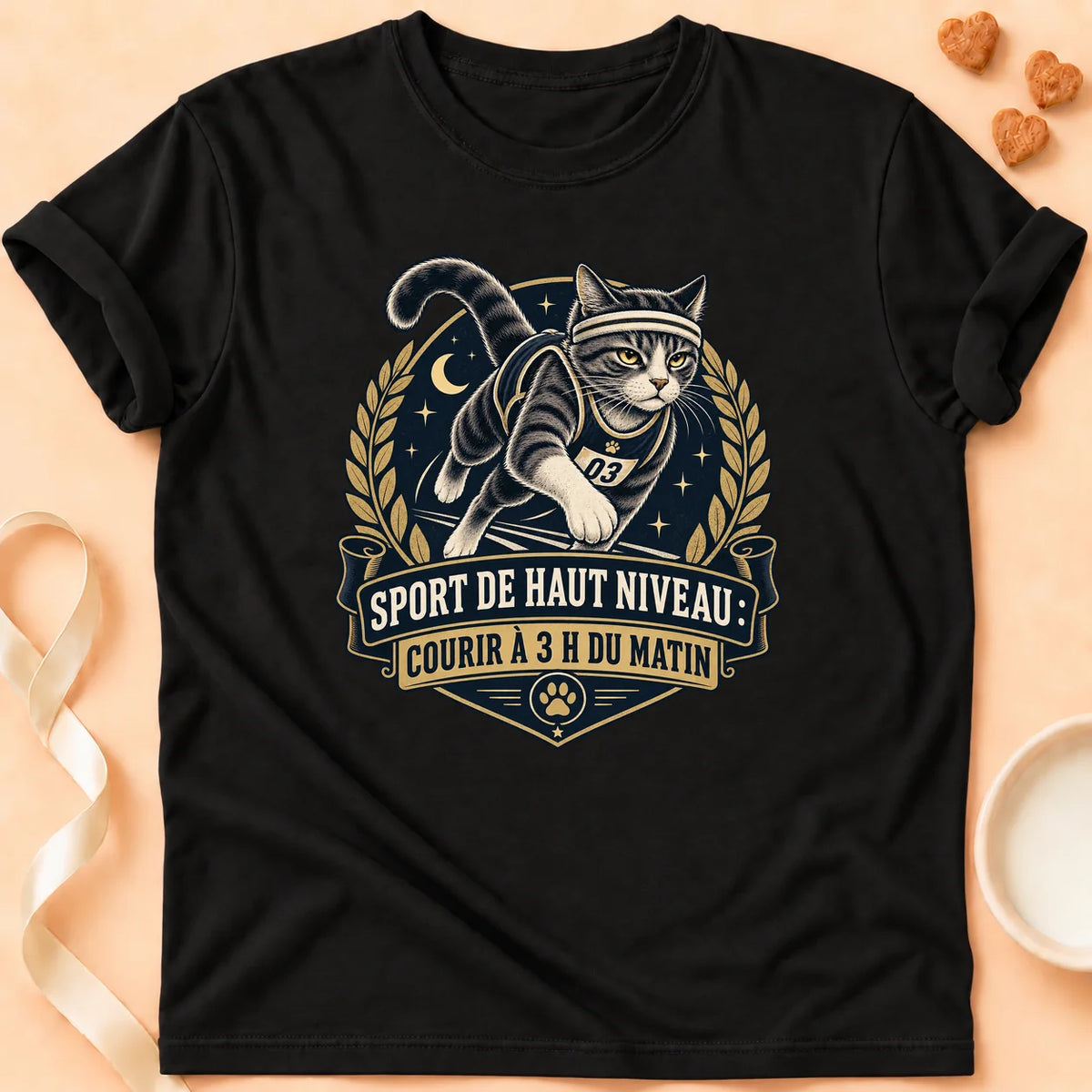 T-shirt chat Patoume – T-shirt Courir à 3h – Noir