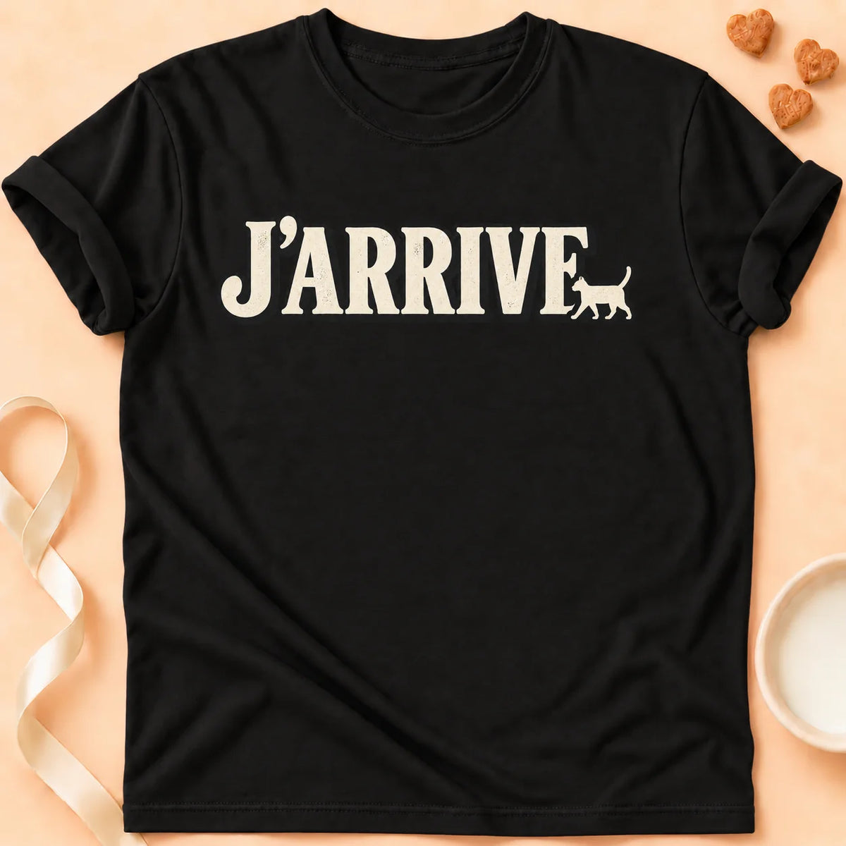 T-shirt chat Patoume – T-shirt J’arrive – Noir