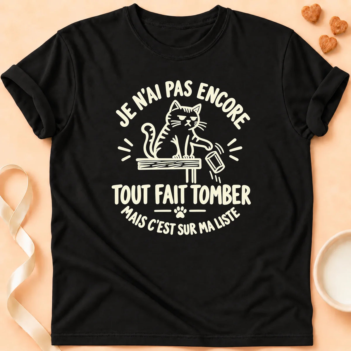 T-shirt chat Patoume – T-shirt Tout faire tomber – Noir