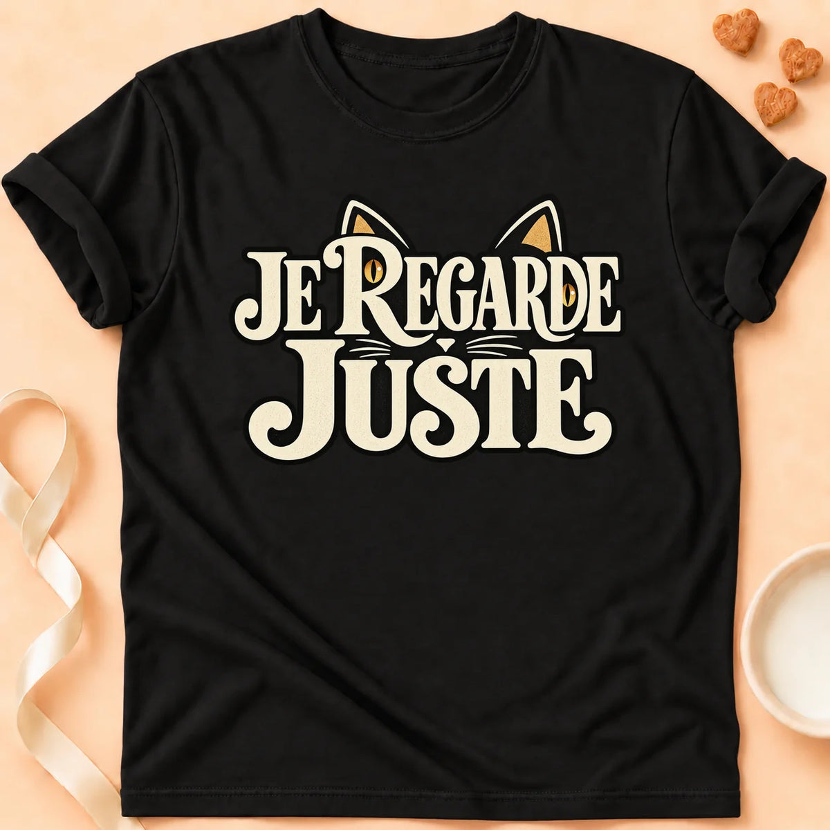 T-shirt chat Patoume – T-shirt Je regarde juste – Noir