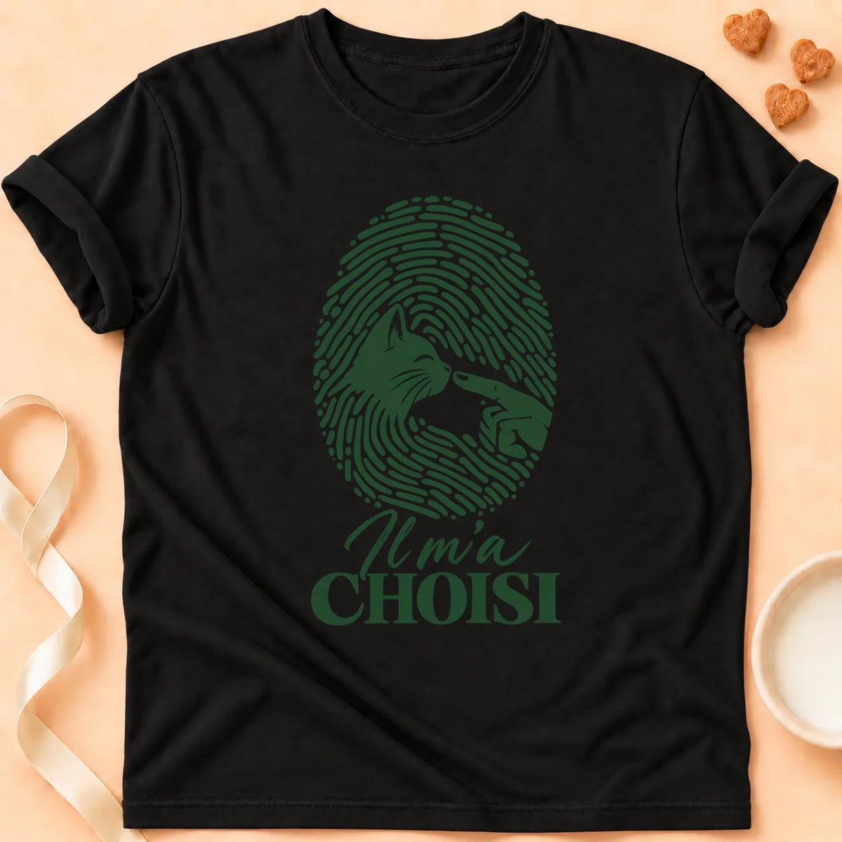 T-shirt chat Patoume – T-shirt Il m’a choisi – Noir