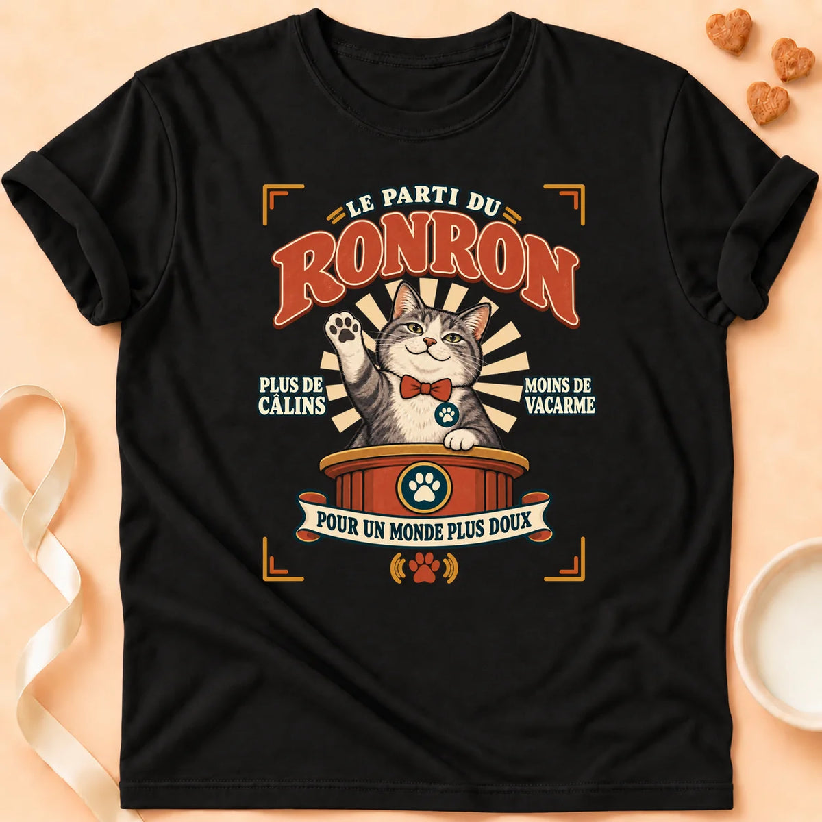 T-shirt chat Patoume – T-shirt Parti Ronron – Noir