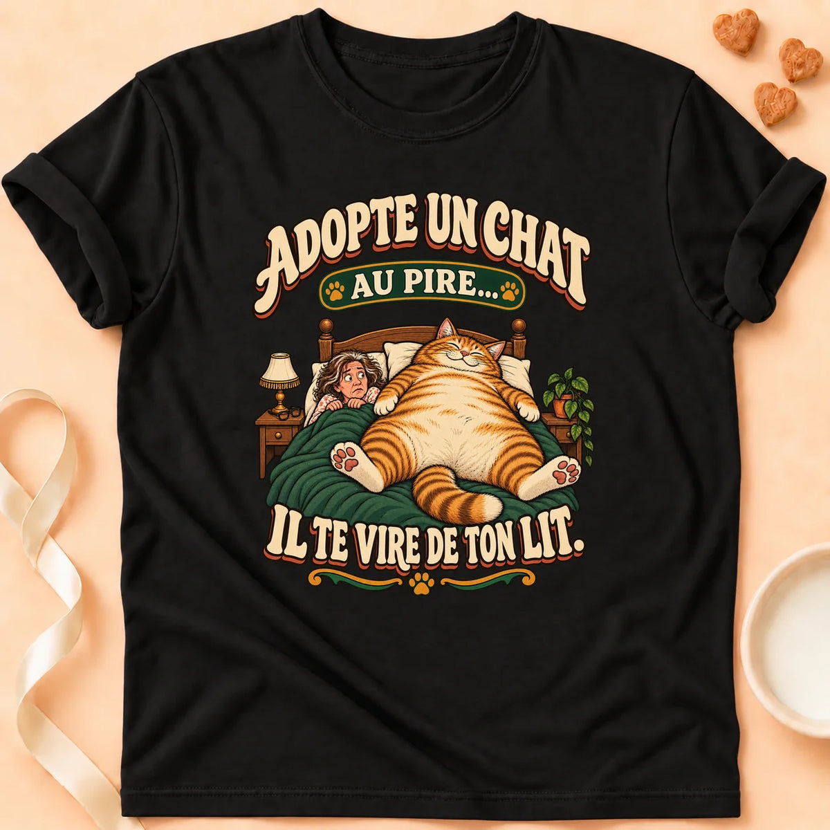 T-shirt chat Patoume – T-shirt Adopte un Chat – Noir