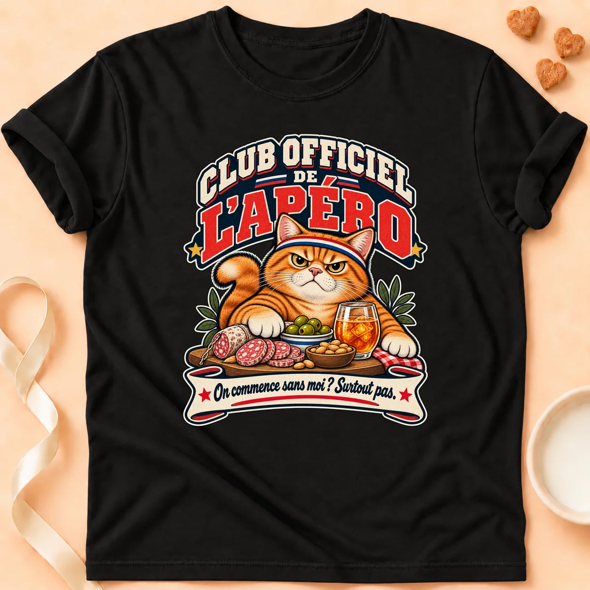 T-shirt chat Patoume – T-shirt Club officiel de l’apero – Noir