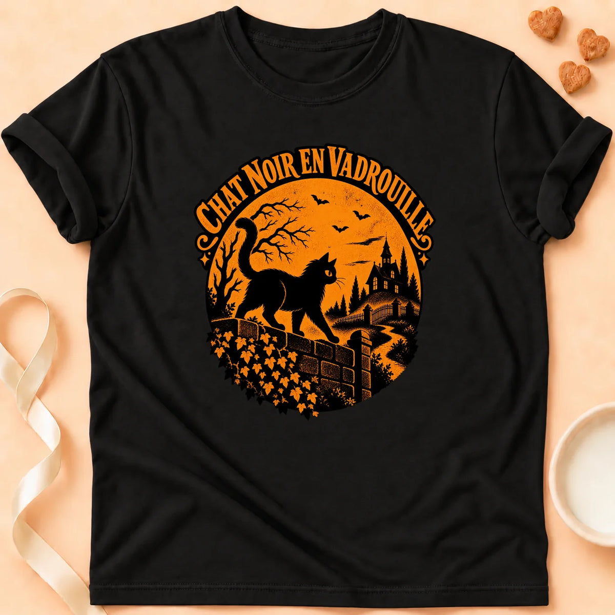 T-shirt chat Patoume – T-shirt En vadrouille – Noir