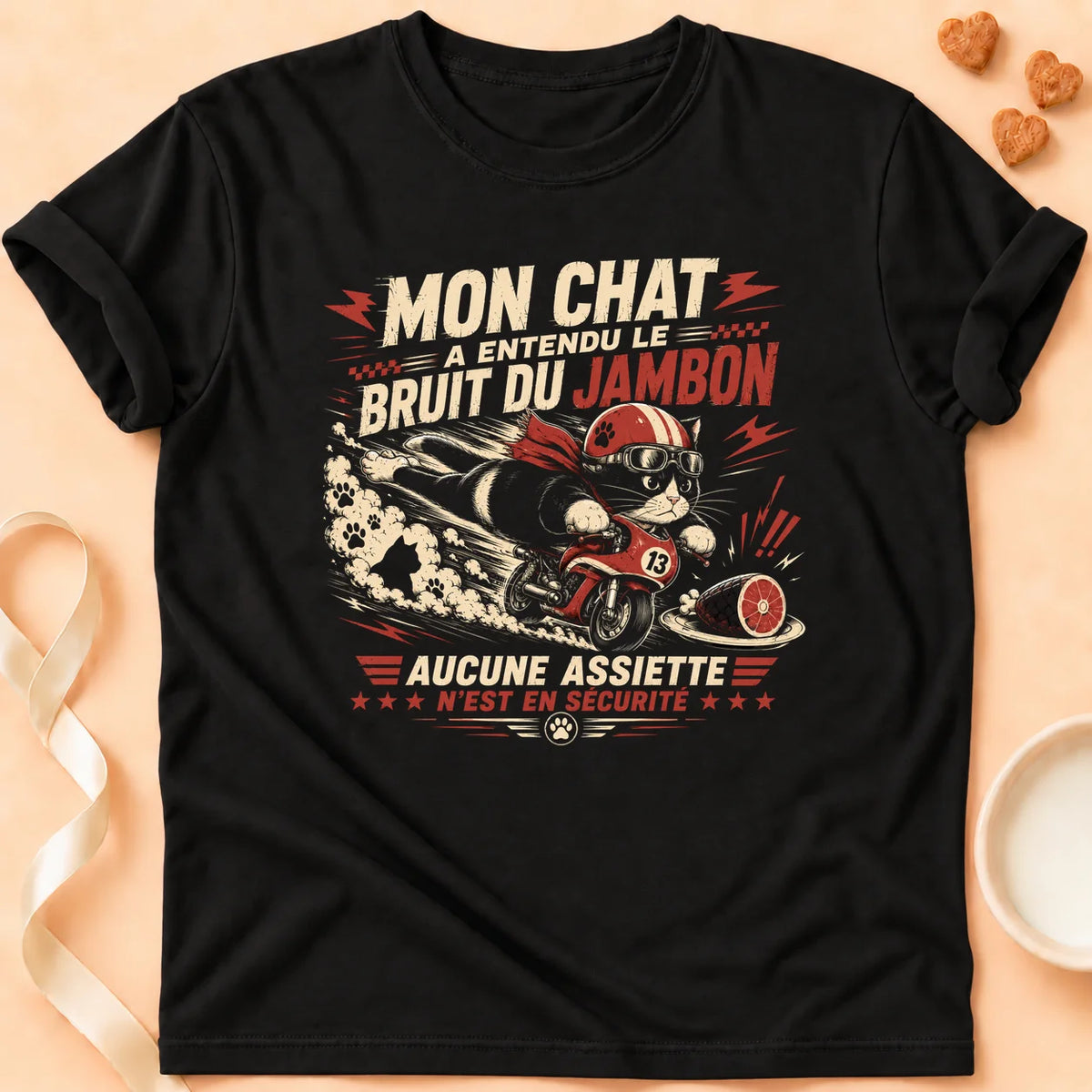 T-shirt chat Patoume – T-Shirt Jambon – Noir