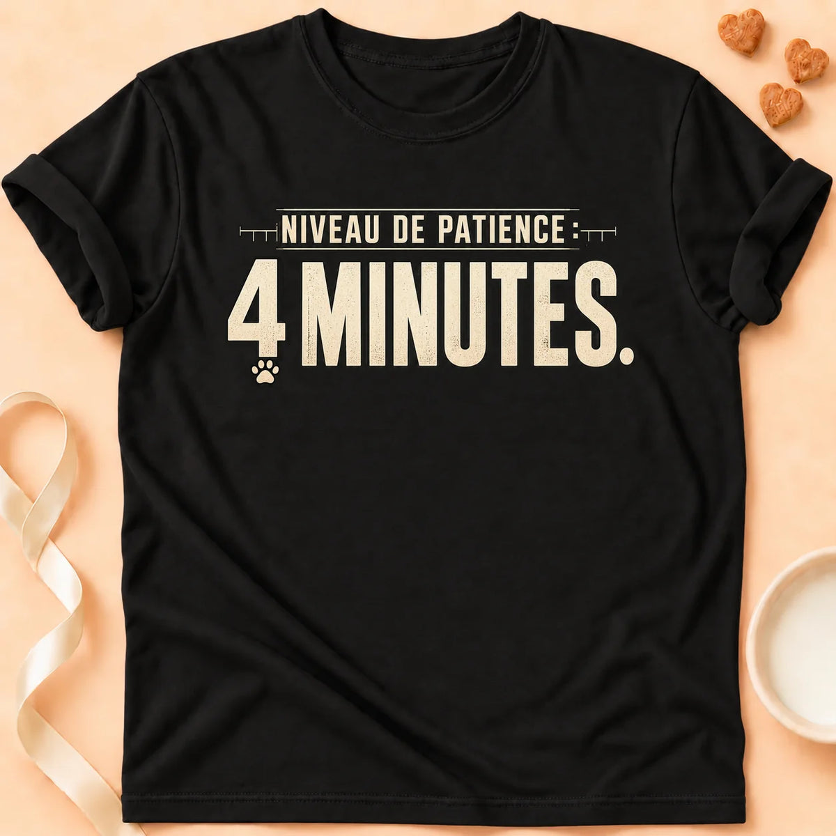 T-shirt chat Patoume – T-shirt Niveau de patience – Noir