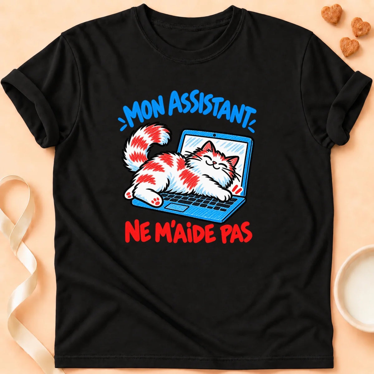 T-shirt chat Patoume – T-shirt Mon assistant – Noir