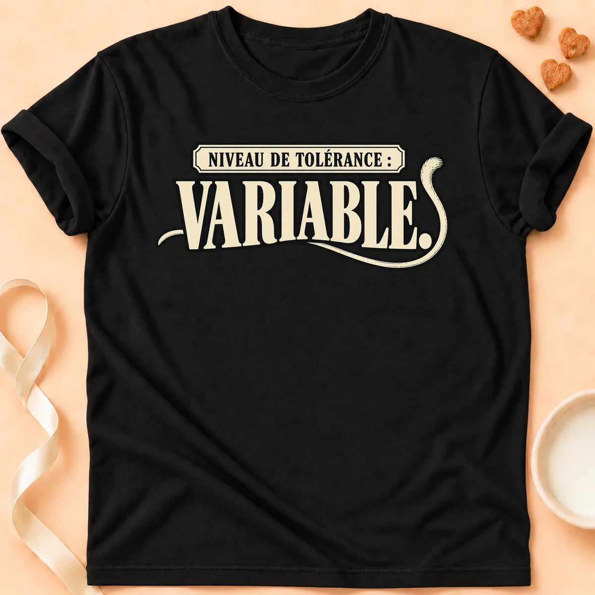 T-shirt chat Patoume – T-shirt Niveau de tolérance – Noir