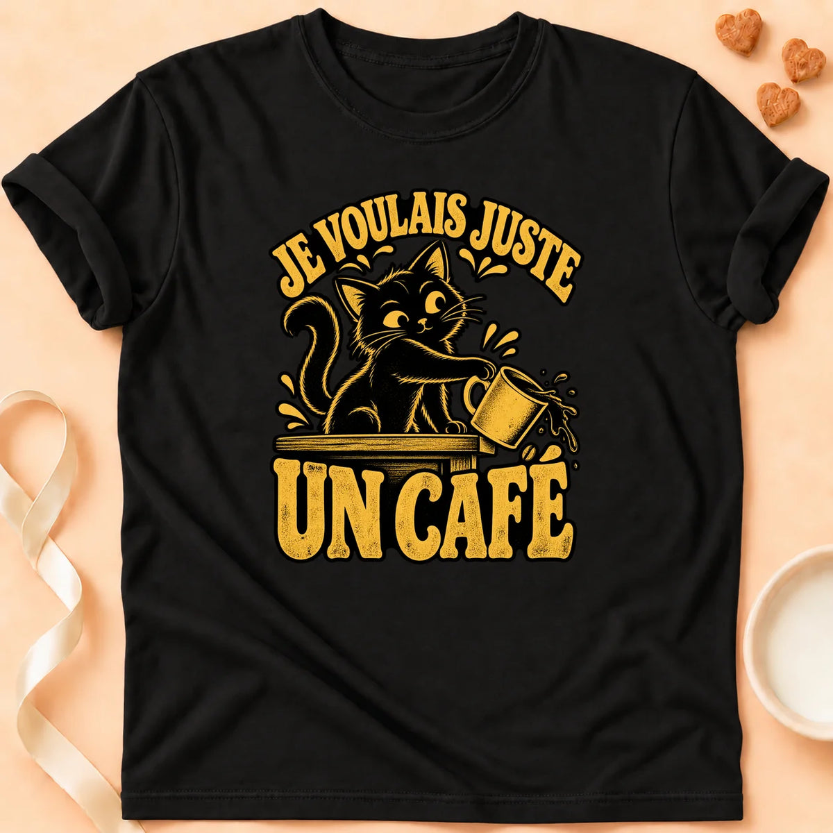 T-shirt chat Patoume – T-shirt Juste un café – Noir