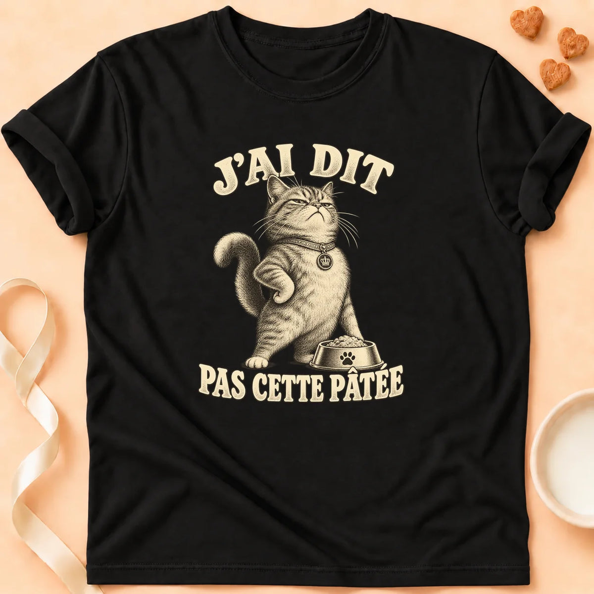 T-shirt chat Patoume – T-shirt Pas cette pâtée – Noir