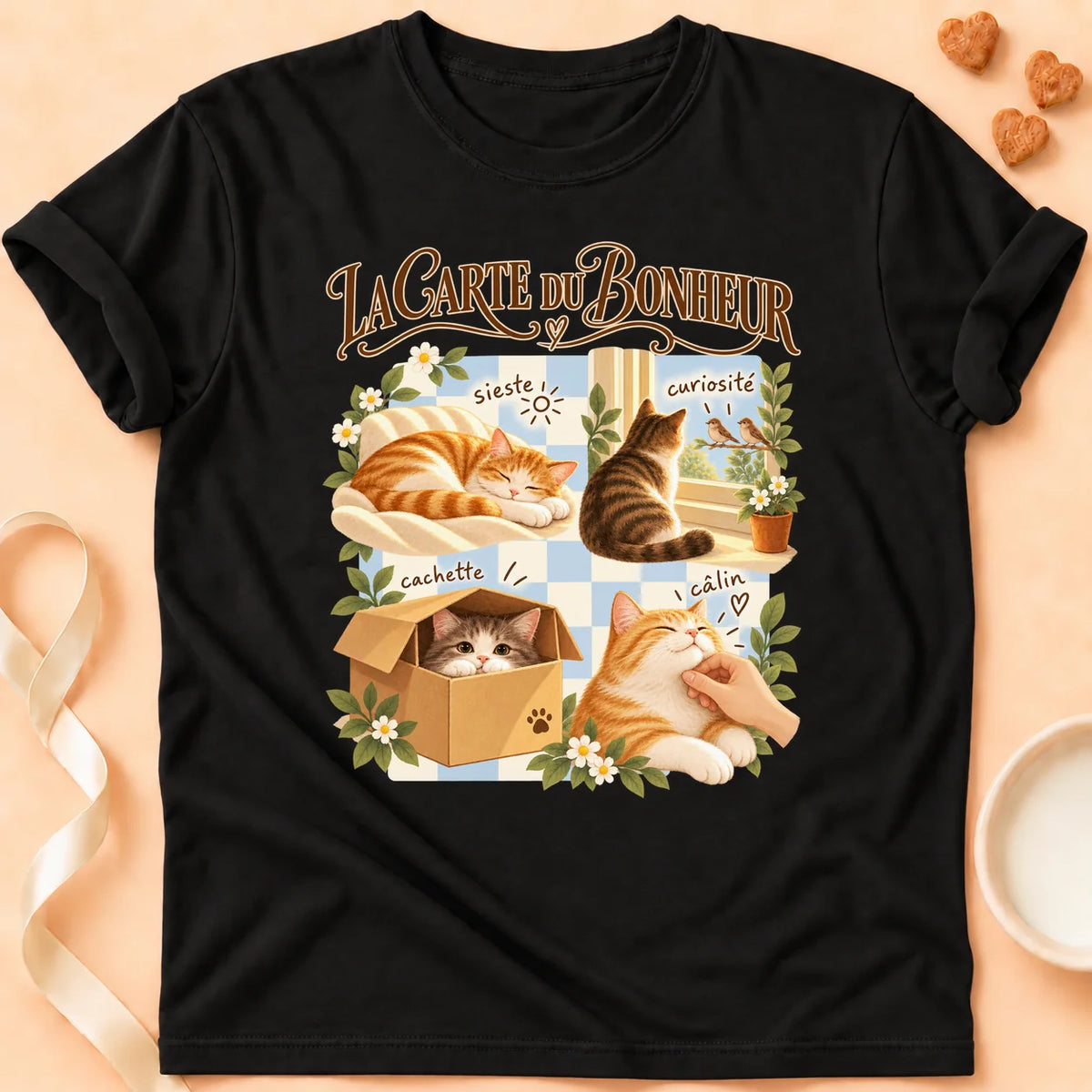 T-shirt chat Patoume – T-shirt La carte du bonheur – Noir
