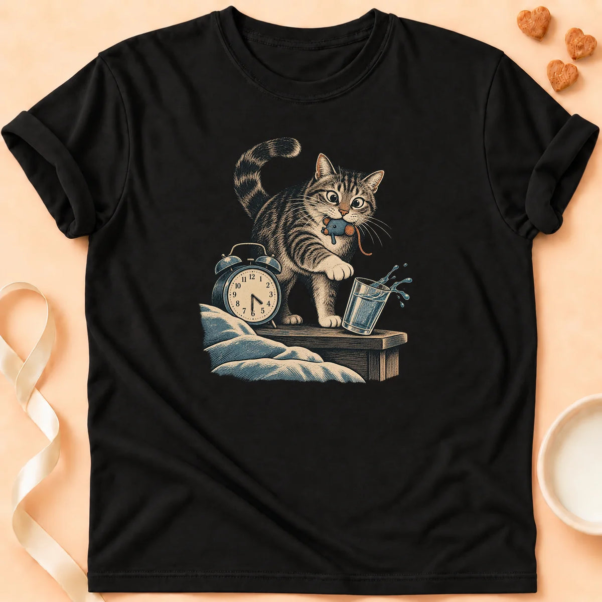 T-shirt chat Patoume – T-shirt Service de réveil – Noir