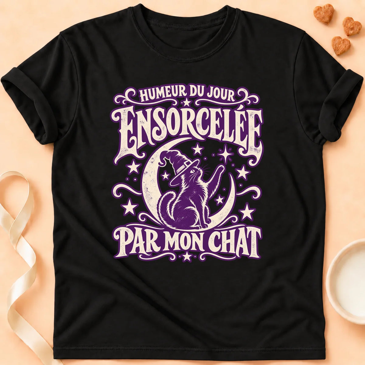 T-shirt chat Patoume – T-shirt Ensorcelée – Noir