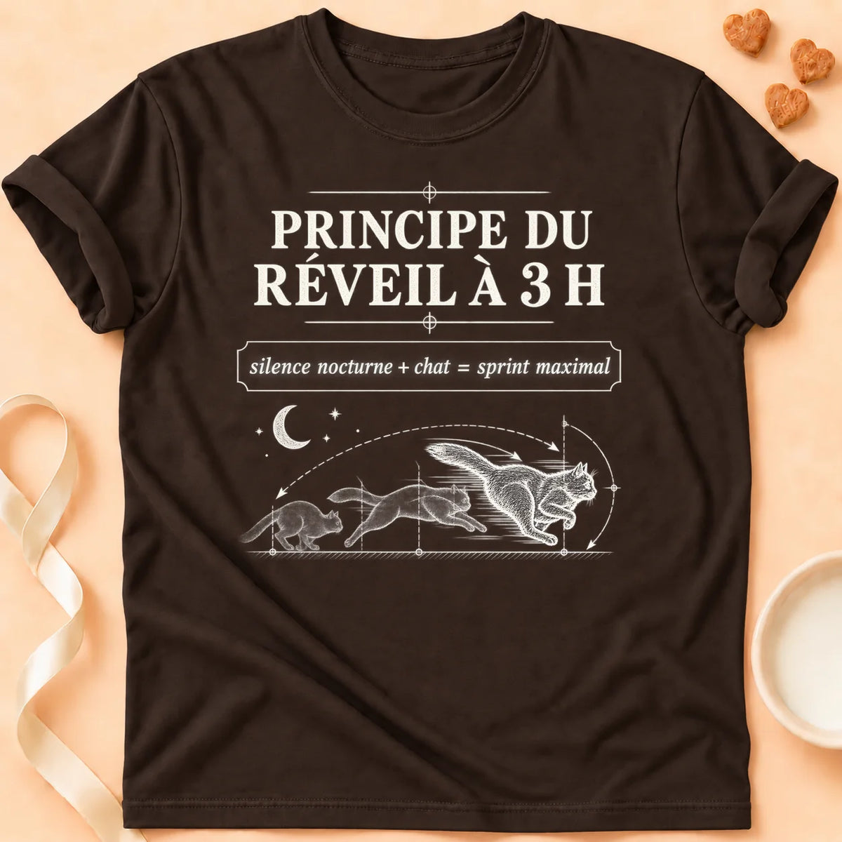T-shirt chat Patoume – T-shirt Principe du réveil – Chocolat