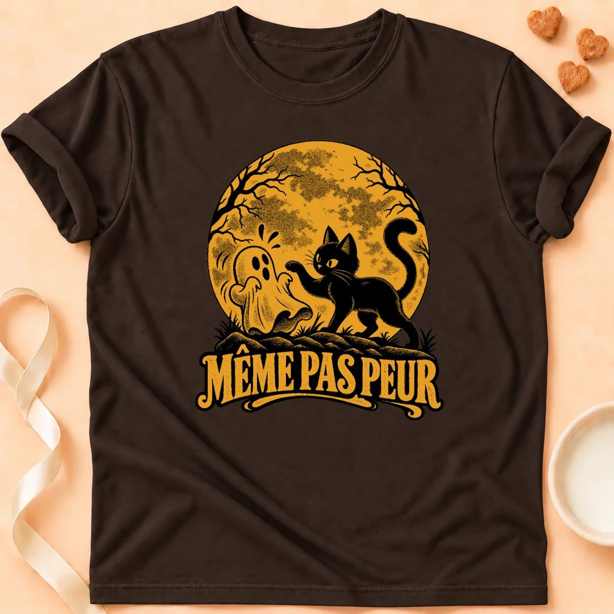 T-shirt chat Patoume – T-shirt Même pas peur – Chocolat