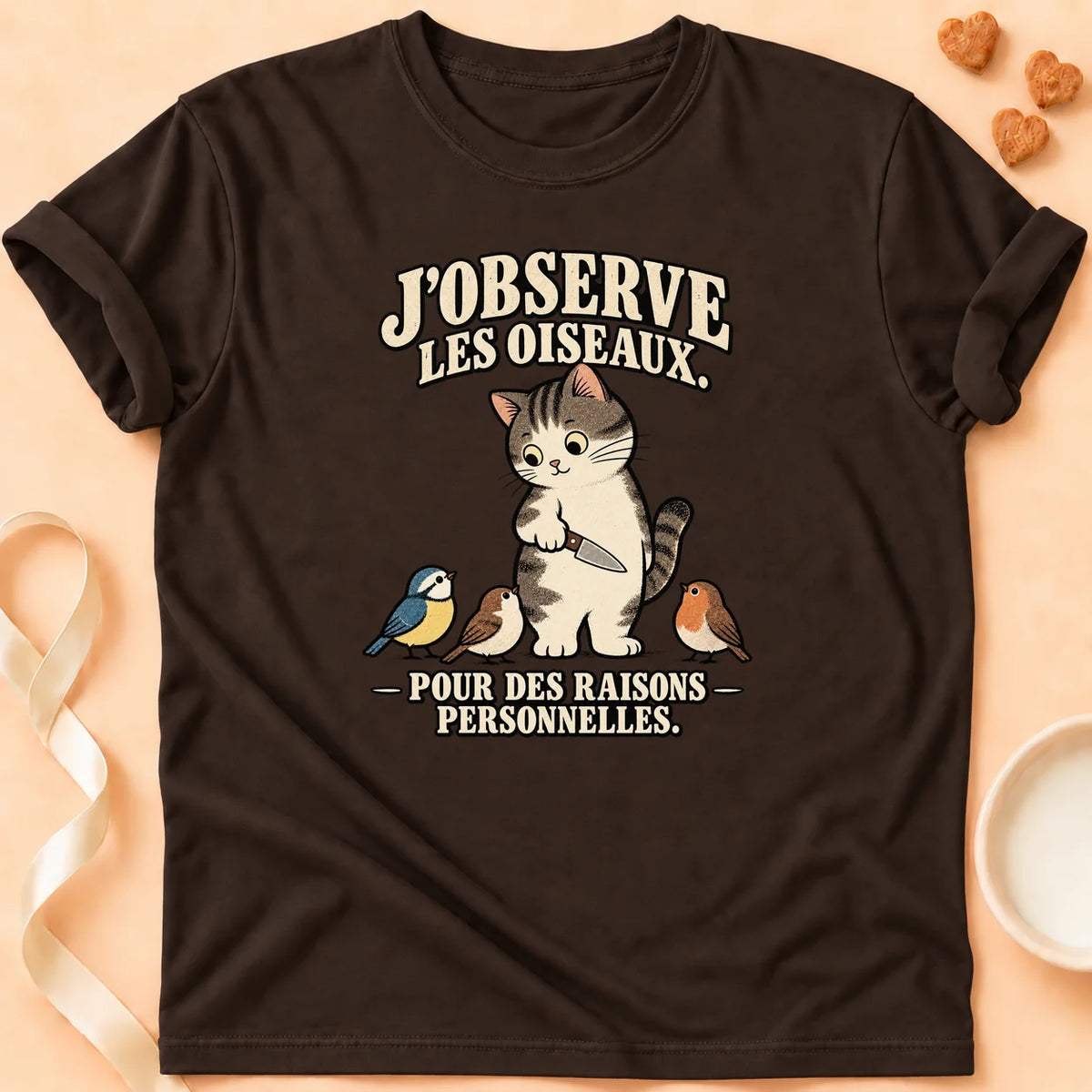 T-shirt chat Patoume – T-shirt J’observe – Chocolat