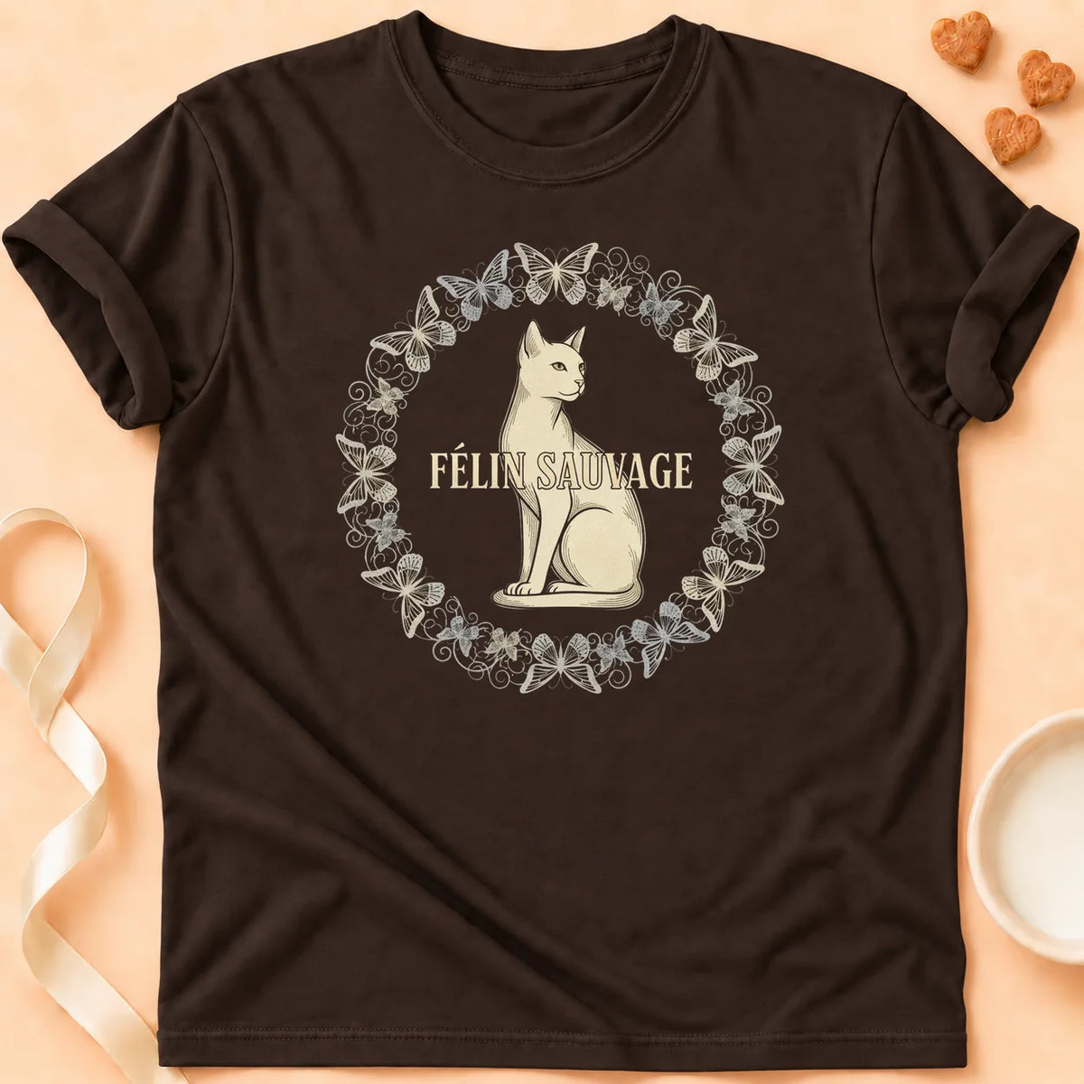 T-shirt chat Patoume – T-Shirt Sauvage – Chocolat