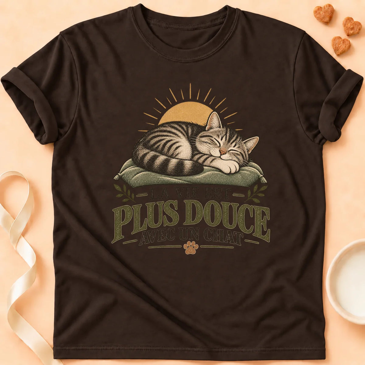 T-shirt chat Patoume – T-shirt Vie douce – Chocolat