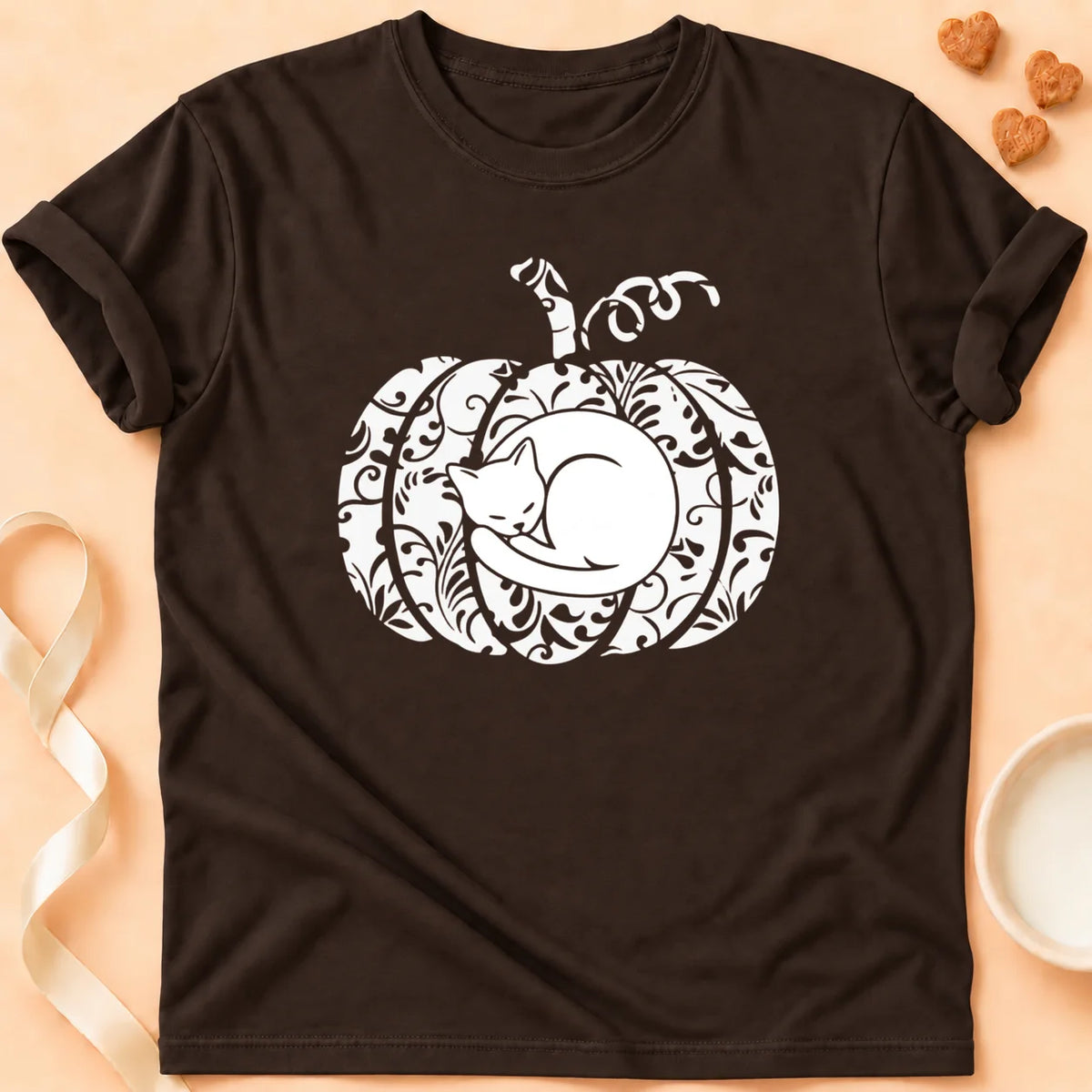 T-shirt chat Patoume – T-Shirt Citrouille – Chocolat