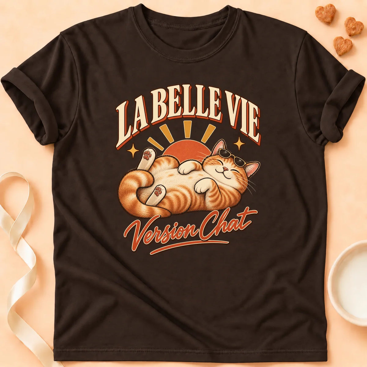 T-shirt chat Patoume – T-shirt La belle vie – Chocolat