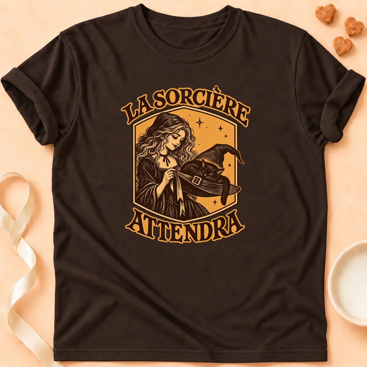 T-shirt chat Patoume – T-shirt La sorcière attendra – Chocolat