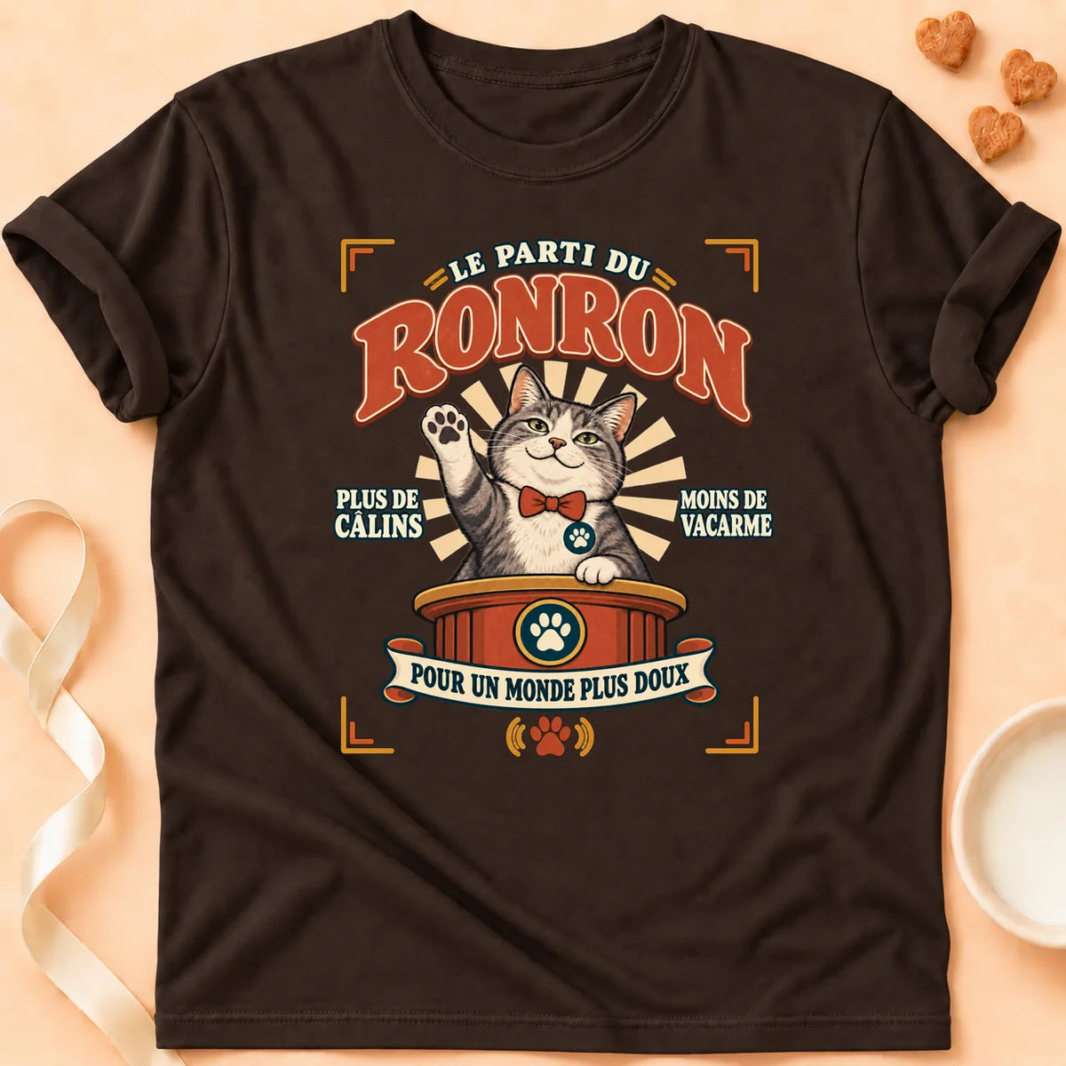 T-shirt chat Patoume – T-shirt Parti Ronron – Chocolat