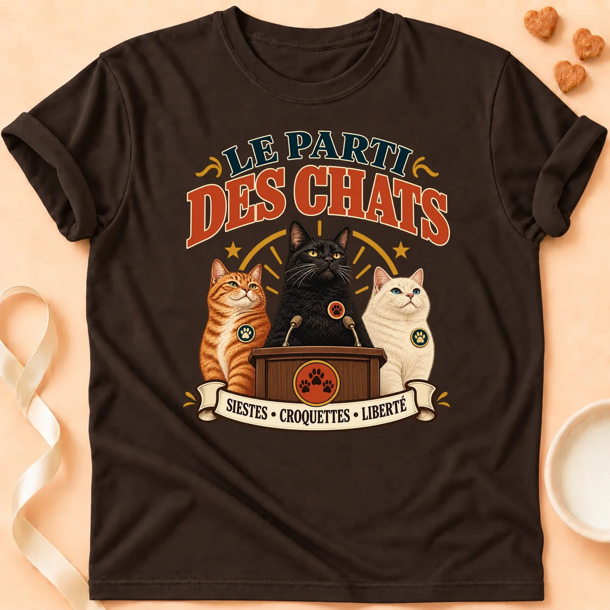T-shirt chat Patoume – T-shirt Parti des chats – Chocolat