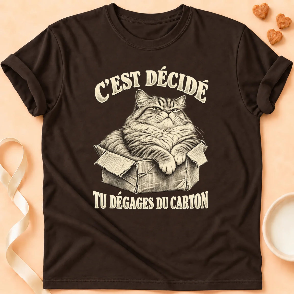 T-shirt chat Patoume – T-shirt Chat carton – Chocolat