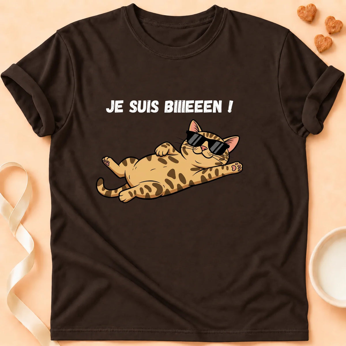 T-shirt chat Patoume – T-Shirt Bien – Chocolat
