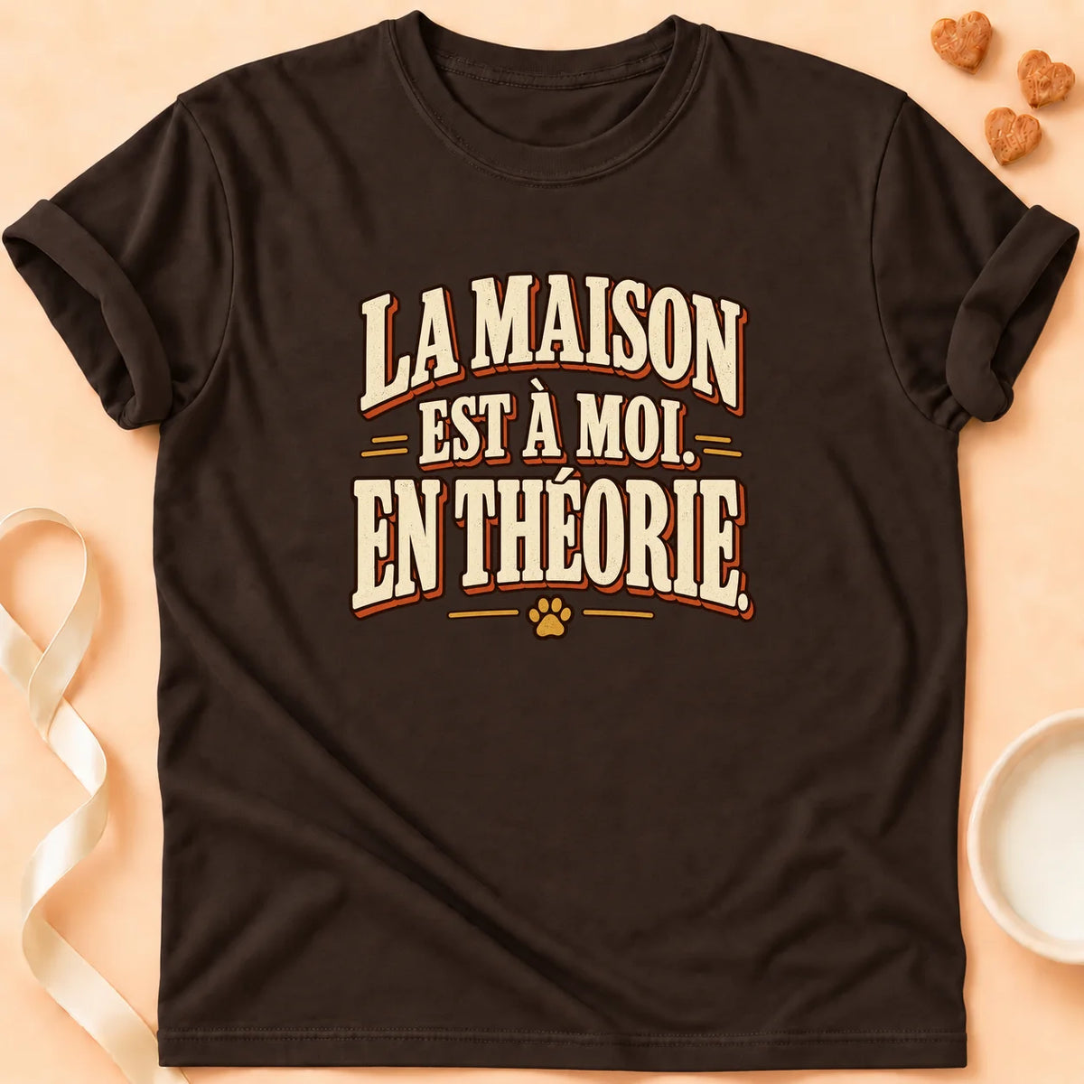 T-shirt chat Patoume – T-shirt Maison pas à moi – Chocolat