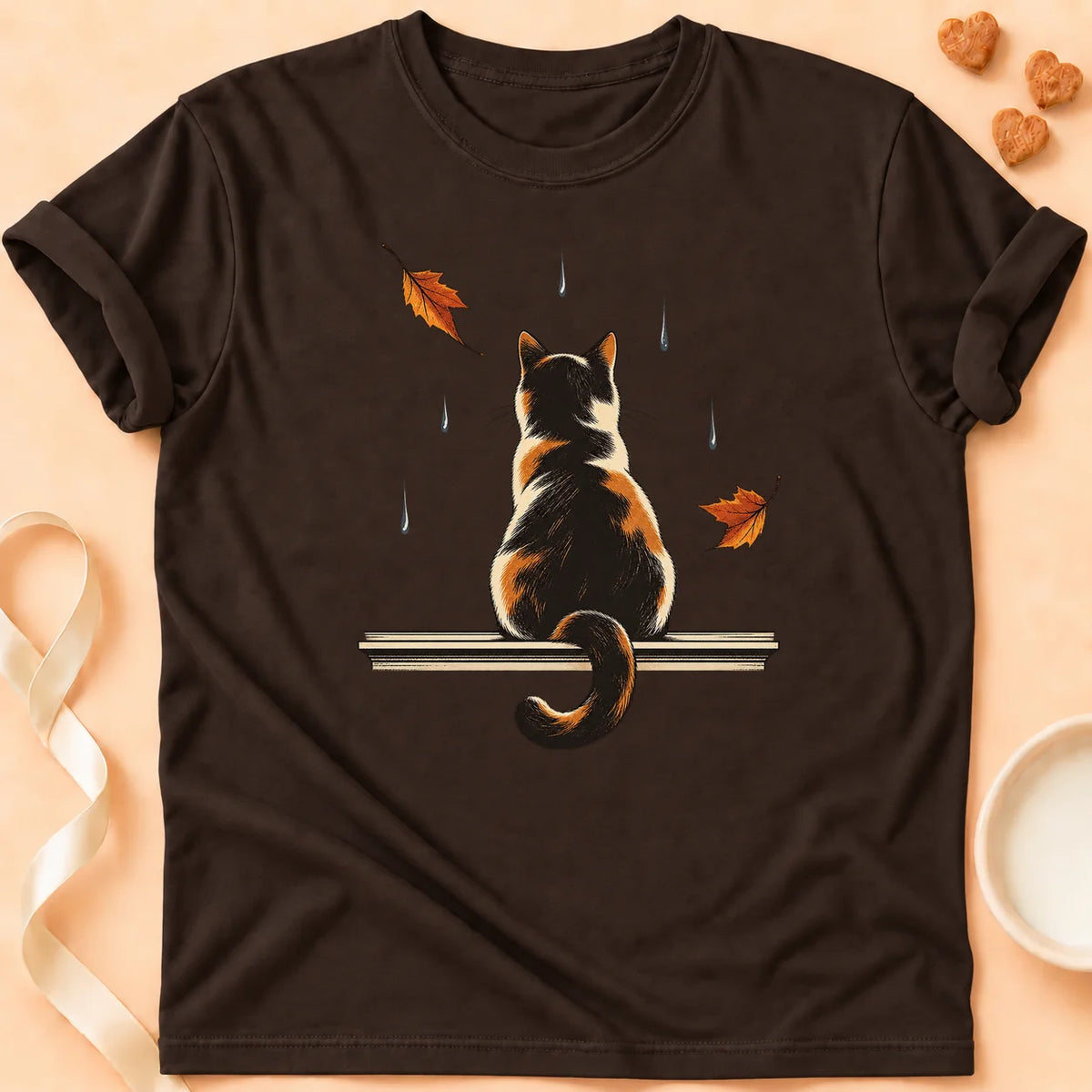 T-shirt chat Patoume – T-shirt Fenêtre pluie – Chocolat