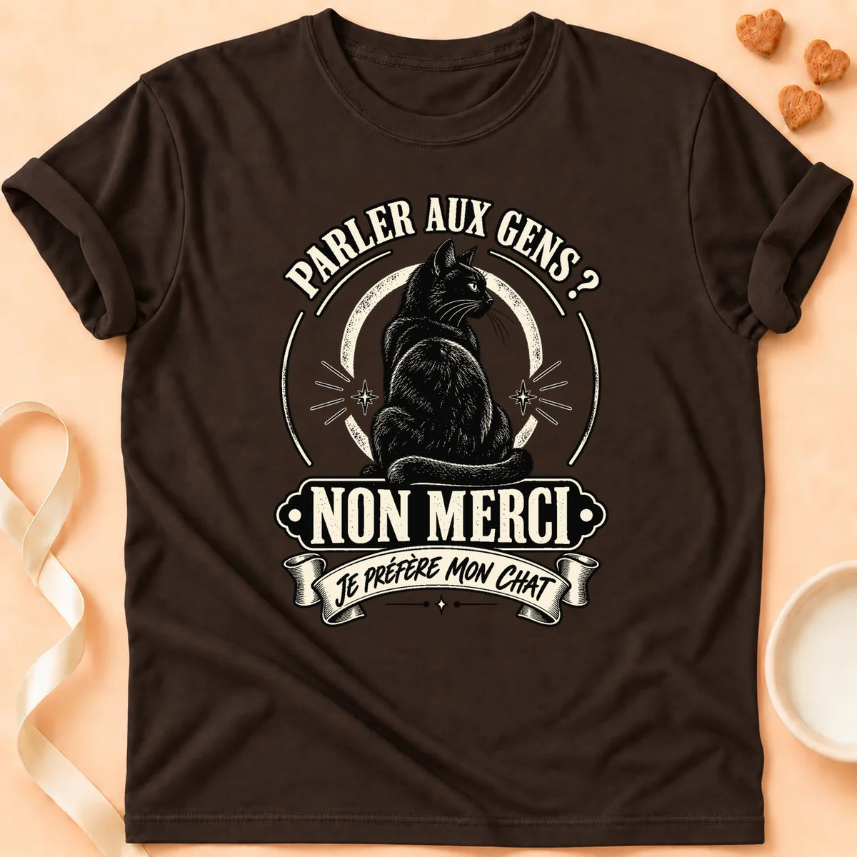 T-shirt chat Patoume – T-shirt Parler aux gens – Chocolat