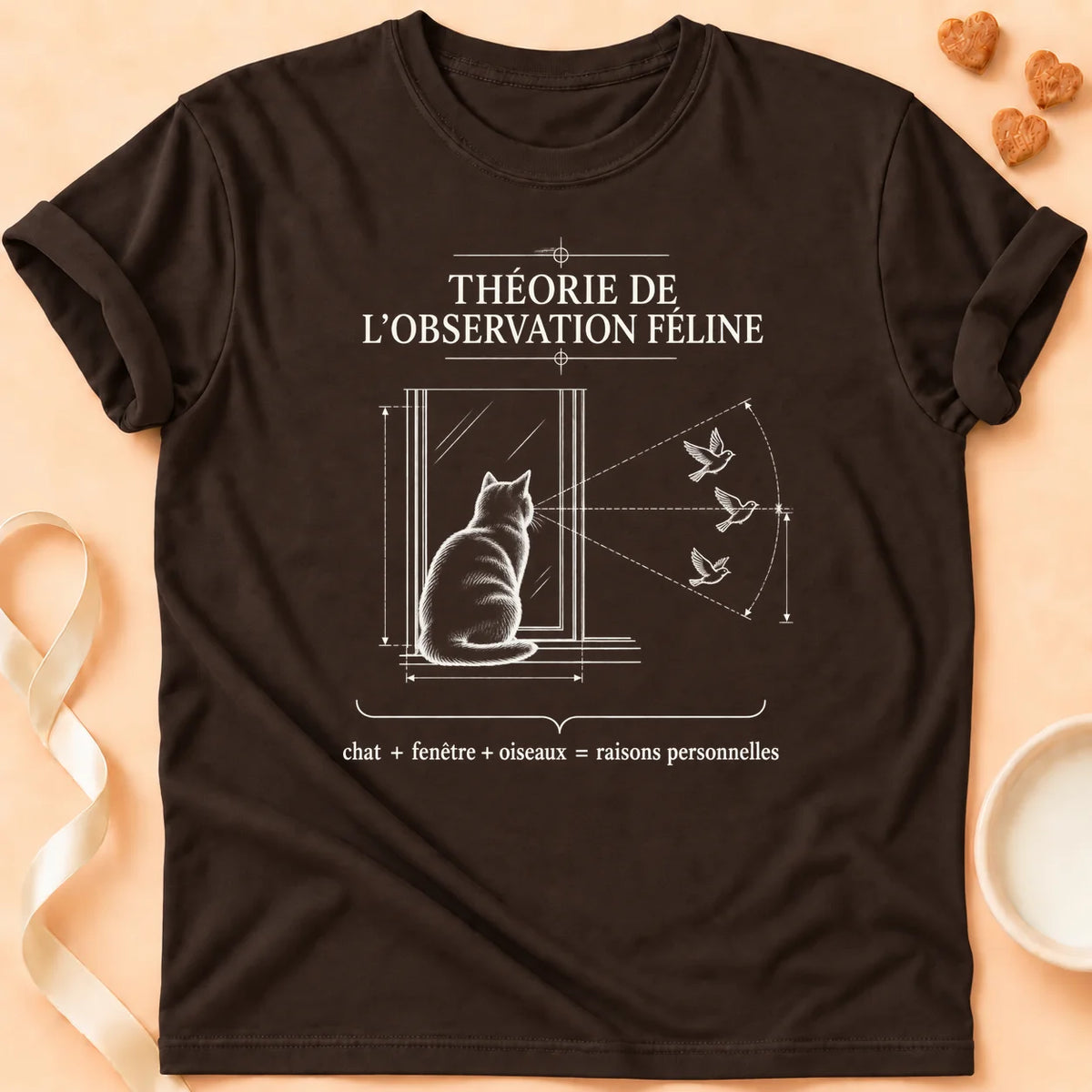 T-shirt chat Patoume – T-shirt Théorie de l’observation – Chocolat