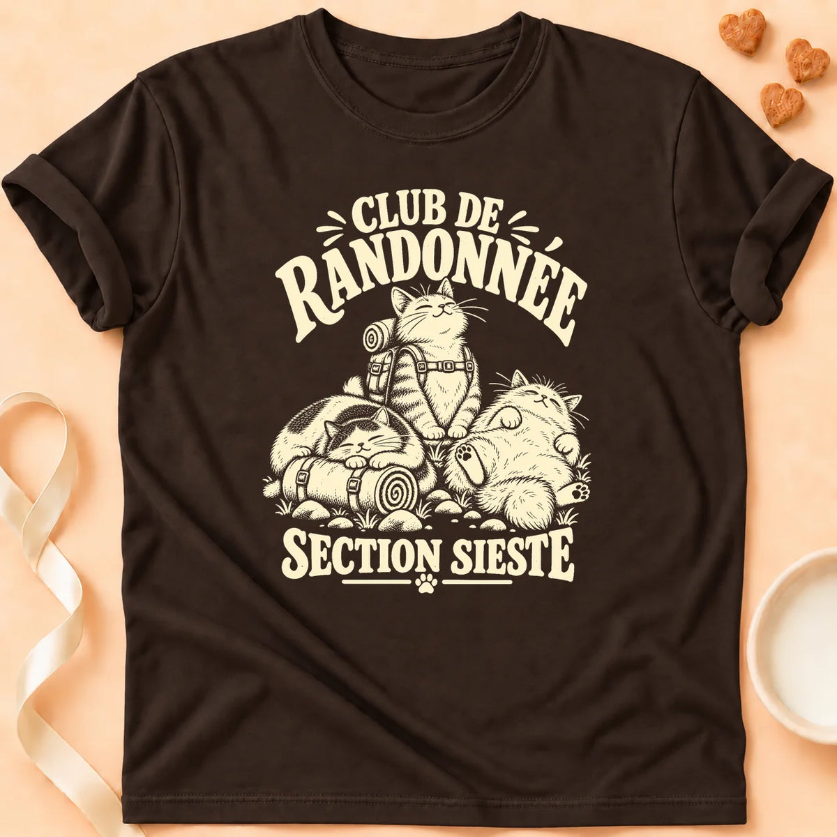 T-shirt chat Patoume – T-shirt Section sieste – Chocolat