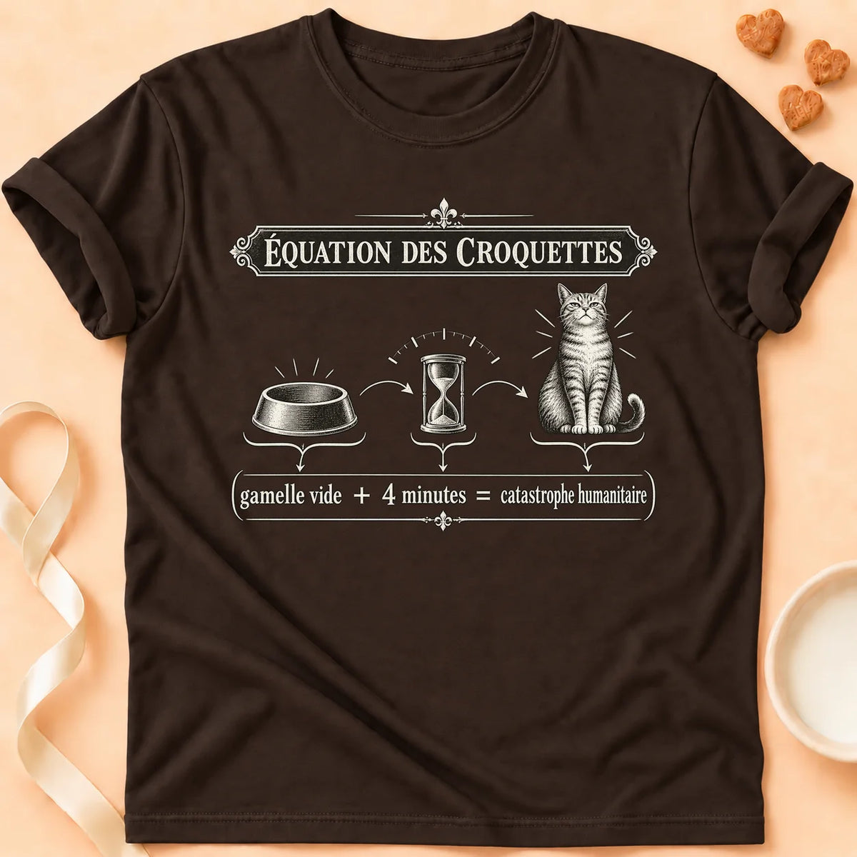 T-shirt chat Patoume – T-shirt Équation des croquettes – Chocolat